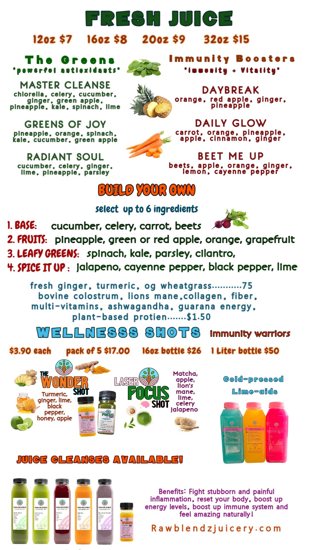 Juice menu at Raw Blendz